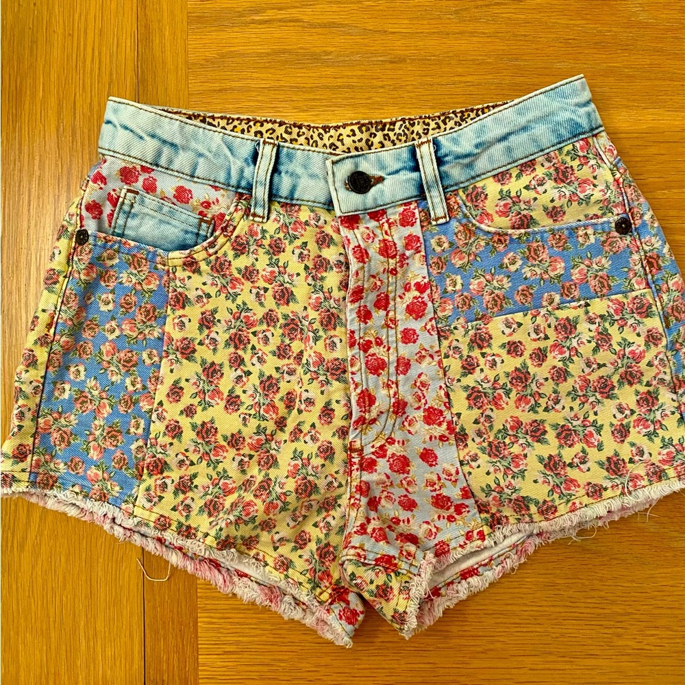 Farm for Anthropologie multi pattern denim shorts size 27